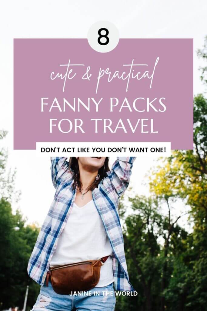 pin image reading "8 cute and practical fanny packs for travel"