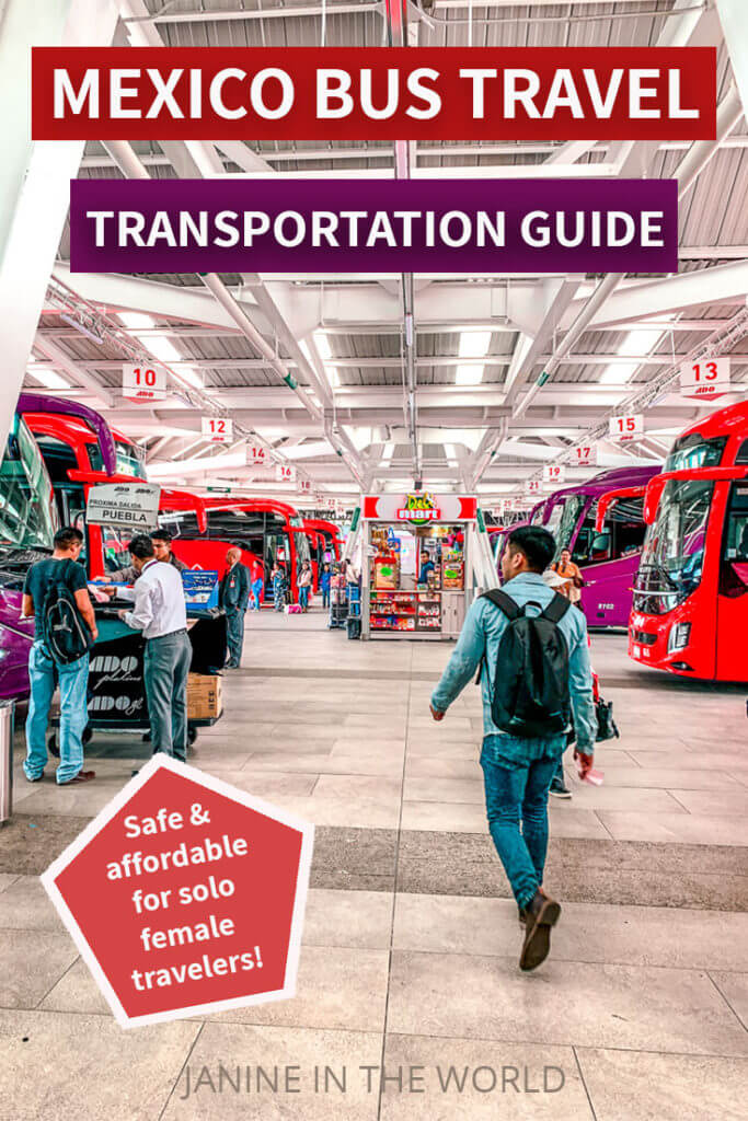 Pin image reading "mexico bus travel transportation guide"