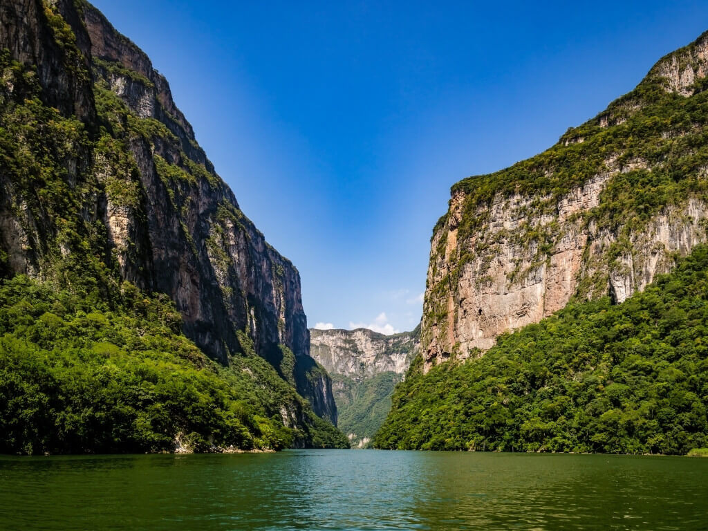 Looking down the Sumidero Canyon from the water