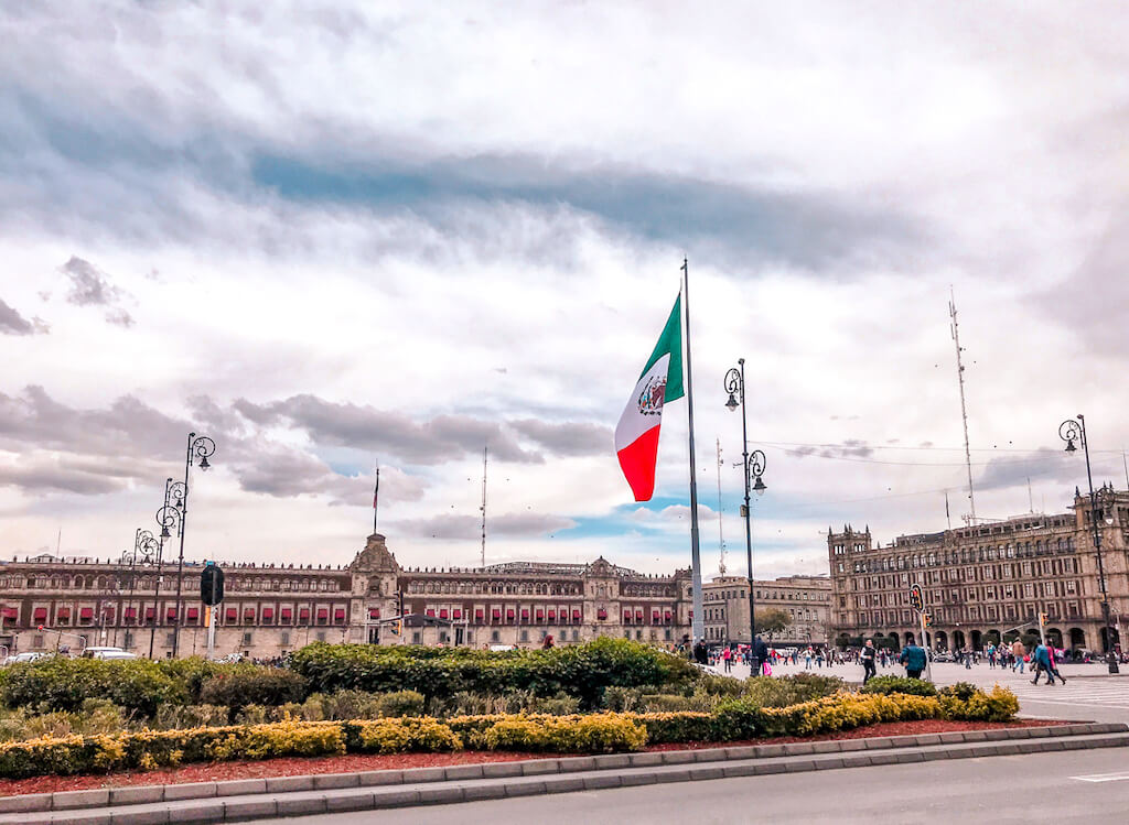 Mexico City Zocalo with the Palacio Nacional looming in the background