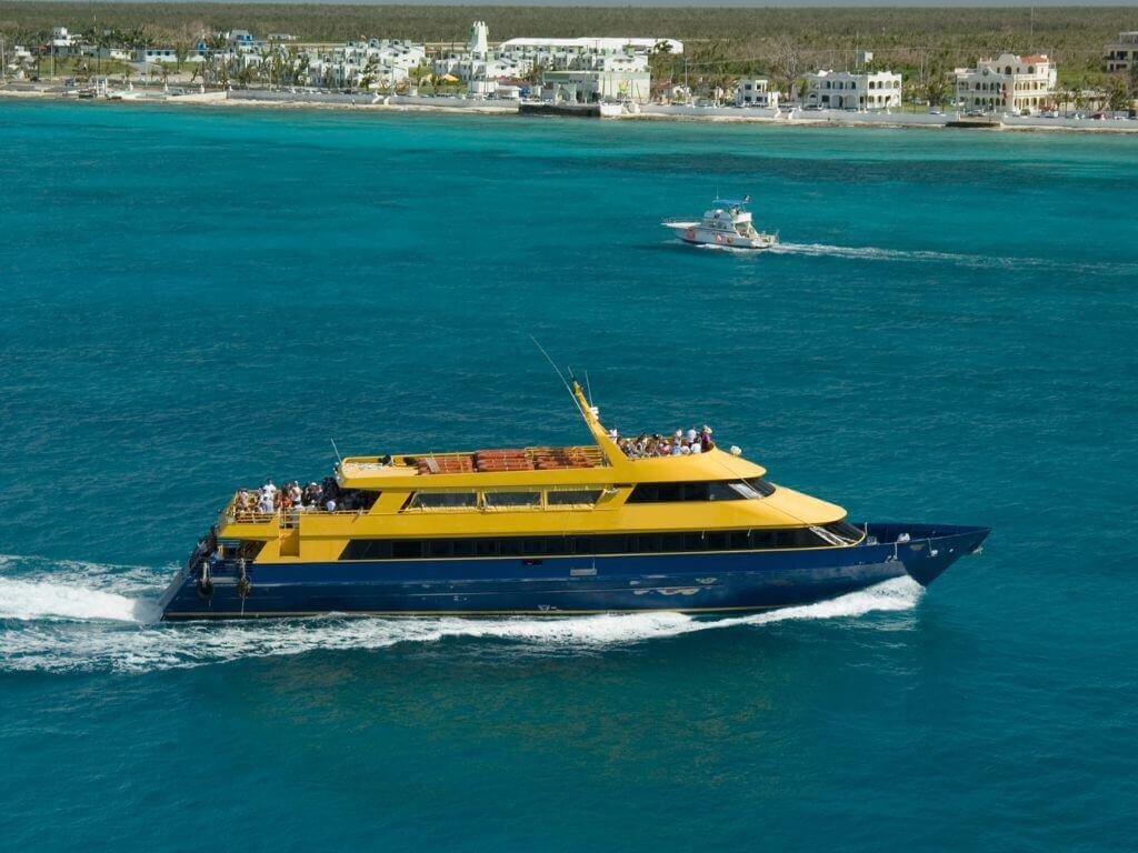 aerial shot of ferry traveling from Playa del Carmen to Cozumel