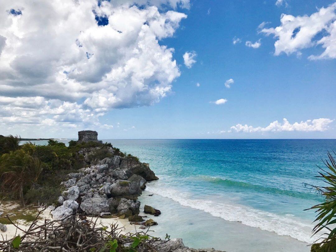 The Tulum ruins sit on the edge of the caribbean sea