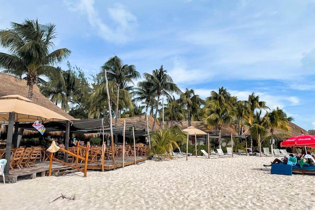 a restaurant in the sand on Isla Mujeres, Mexico