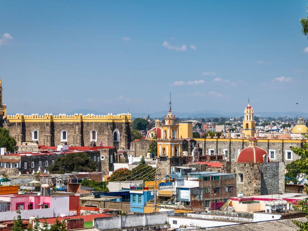 overlooking the tops of buildings in puebla, mexico