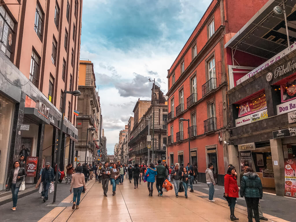 crowded street in downtown Mexico City