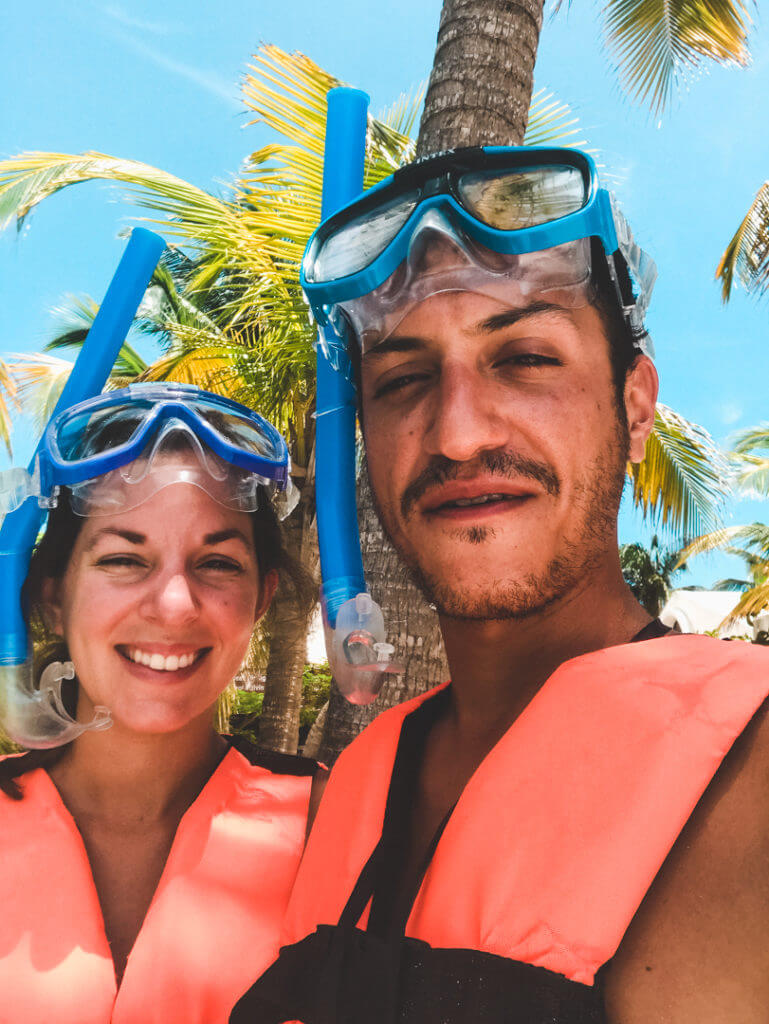 getting ready to snorkel with turtles in Akumal, Mexico