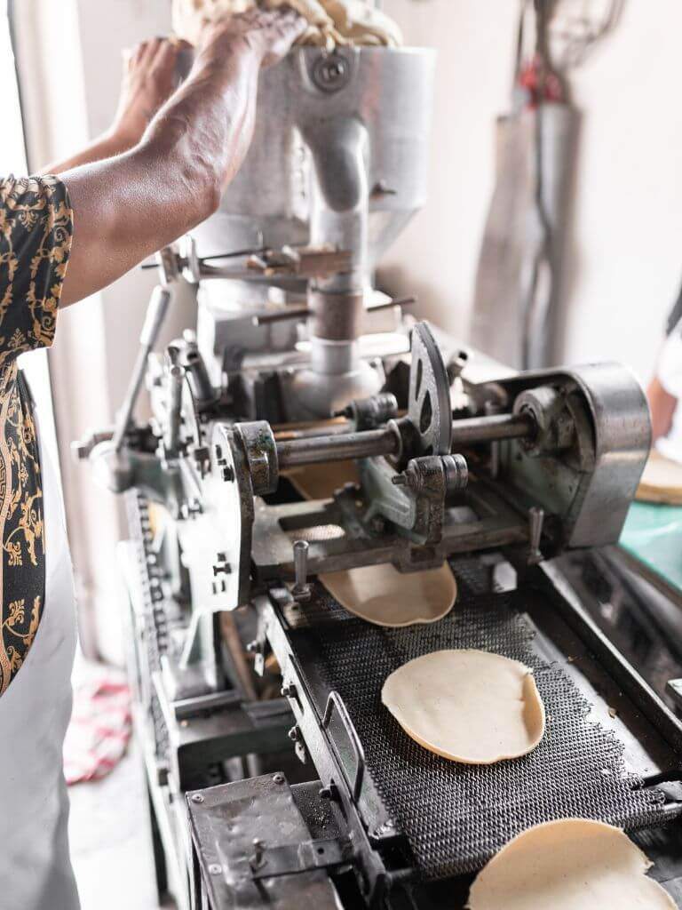 tortilla production in a mexican tortilleria